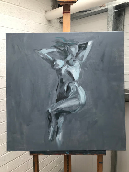 Work in progress of Auburn Beauty by Roberta Heslop, showing layered paint and evolving details on the canvas.